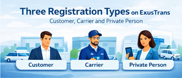 Τρεις τύποι εγγραφής λογαριασμού στο ExusTrans για καλύτερη εμπειρία χρήστη και οργάνωση της αγοράς μεταφορών